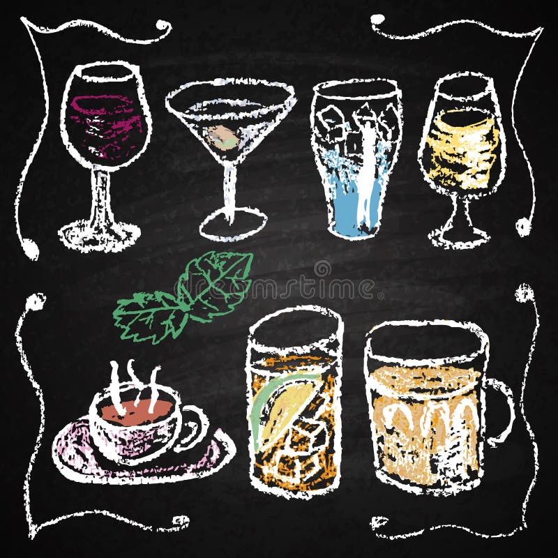 Hand drog coctailmenybeståndsdelar. royaltyfri illustrationer