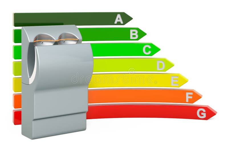 Hand Dryer with Energy Efficiency Chart, 3D Rendering Stock