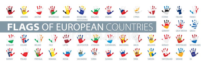 Hand en nationale vlag Vectorillustratie van een reeks Europese vlaggen vector illustratie Hand en nationale vlag Vectorillustratie van een reeks Europese vlaggen vector illustratie