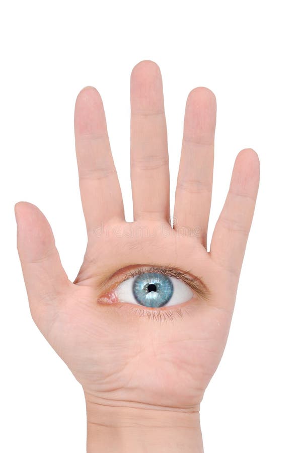 Hand Met Oog Betekenis Oog Op Hand - Visie En Identiteitsconcept Stock Afbeelding - Afbeelding