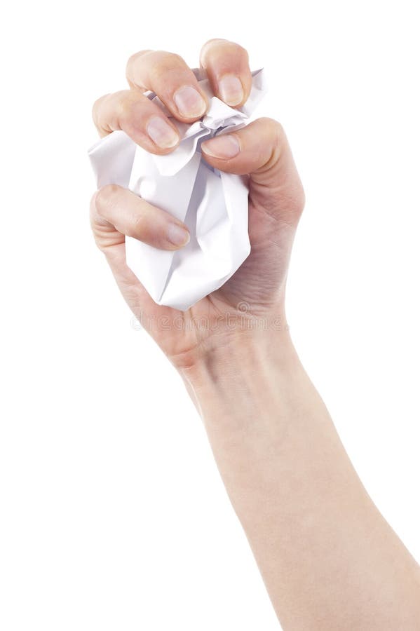 Hand en gekreukeld papier stock foto