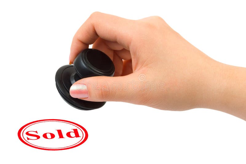 Hand en Verkochte rubberzegel stock afbeelding Hand en Verkochte rubberzegel stock afbeelding