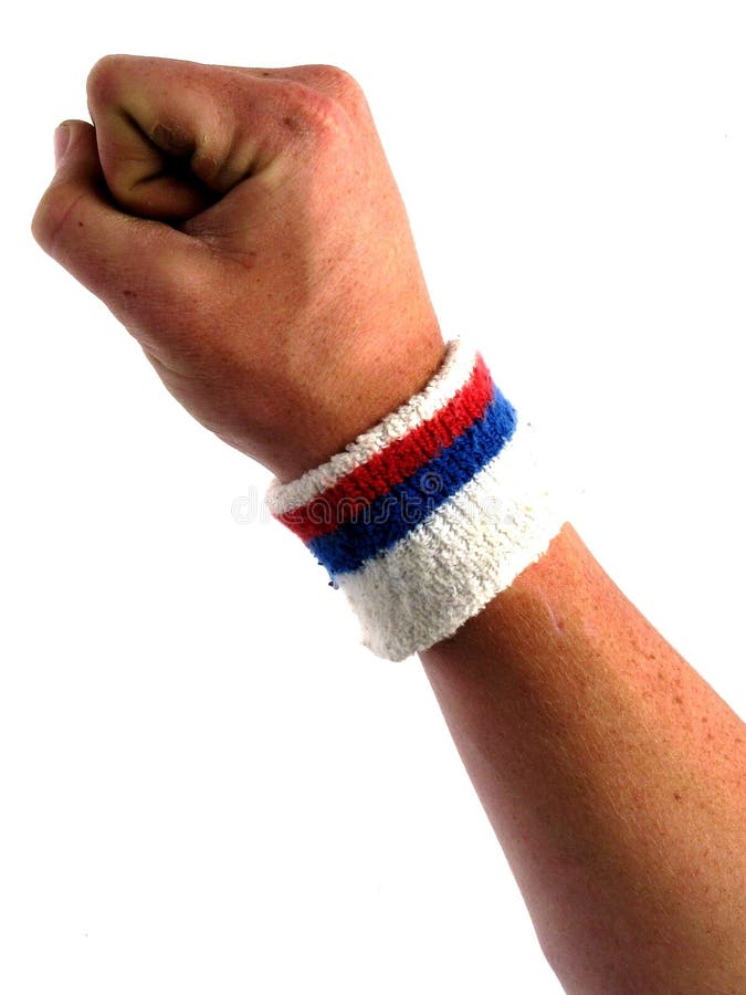 Hand with exercise band on wrist