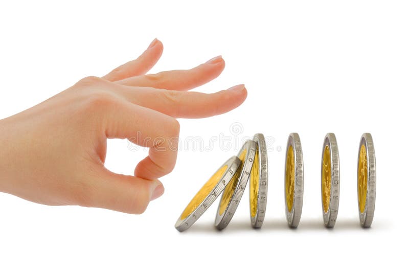 Hand and falling coins