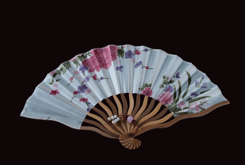 Hand Fan on Isoleited Black Background Stock Photo - Image of open ...