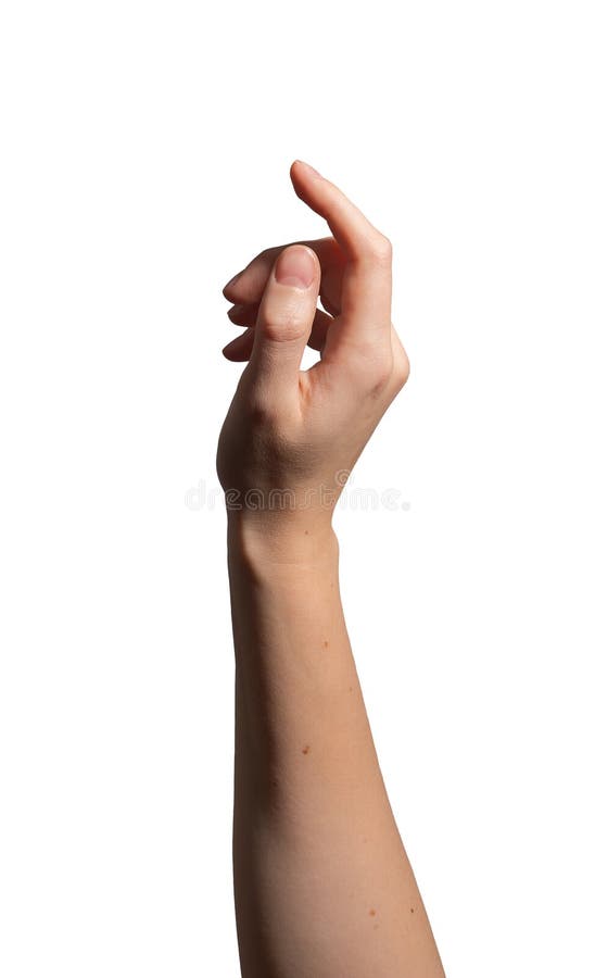 Hand with finger pointing. Female arm showing gesture to click, touch, tap, select or choose target. royalty free stock photo