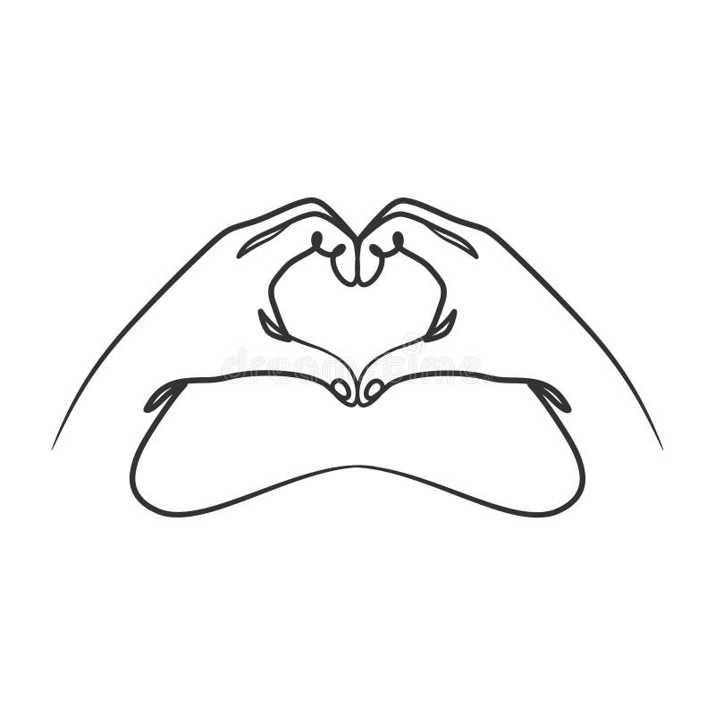 Hand fingers making heart shape in continuous line art royalty free illustration