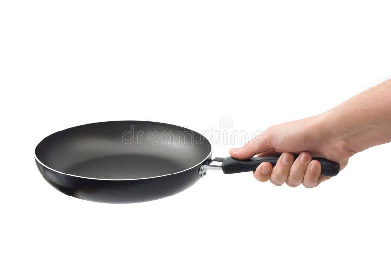 Hand and frying pan, isolated on white background. Frying pan stock images, royalty-free photos and pictures