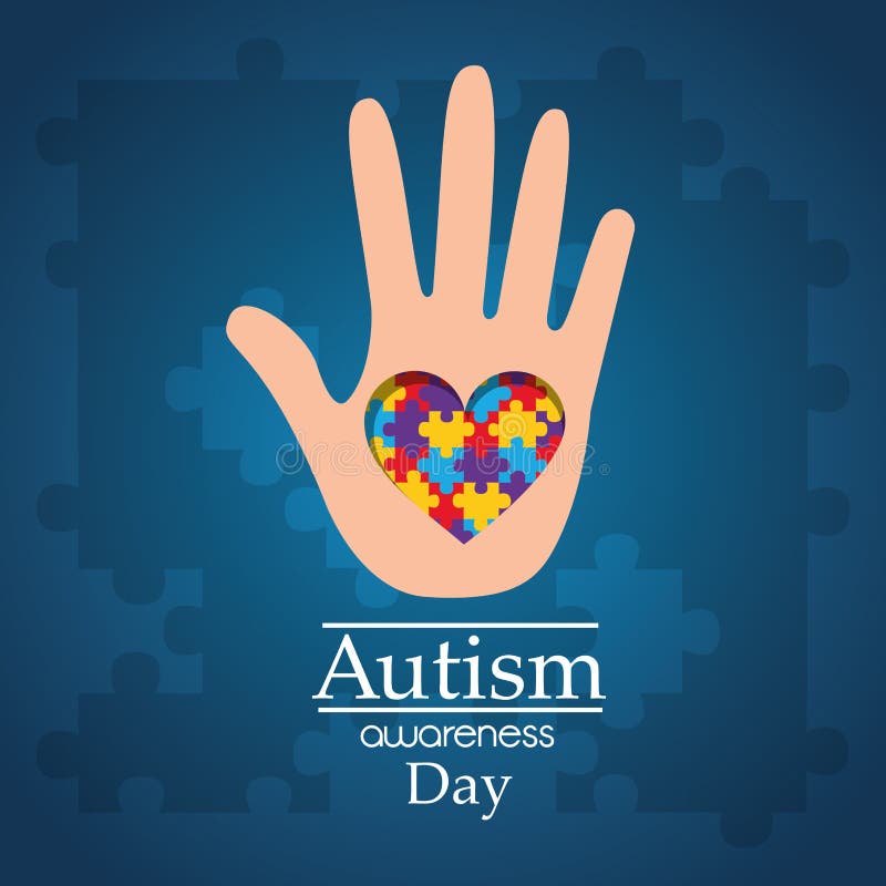 Hand för autismmedvetenhetdag med sjukdomen för pusselhjärtaomsorg vektor illustrationer Hand för autismmedvetenhetdag med sjukdomen för pusselhjärtaomsorg vektor illustrationer