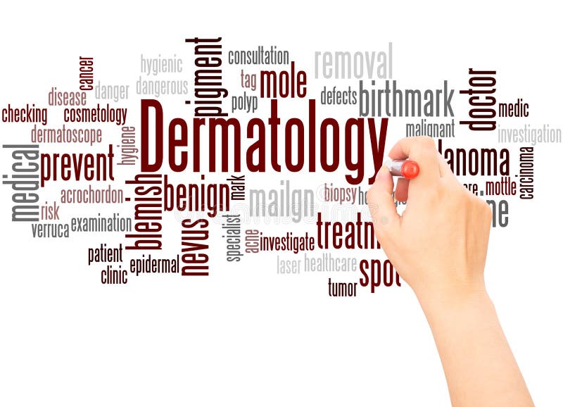 Hand för dermatologiordmoln som skriver begrepp stock illustrationer Hand för dermatologiordmoln som skriver begrepp stock illustrationer