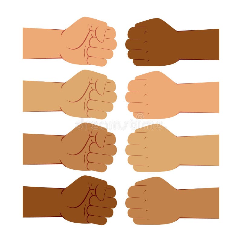 Hand Gesture of Fist Bump, Different Skin Colors