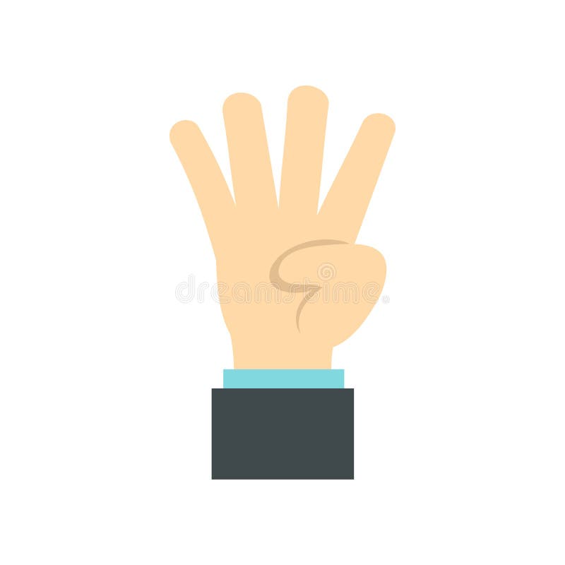 Hand gesture four fingers icon, flat style