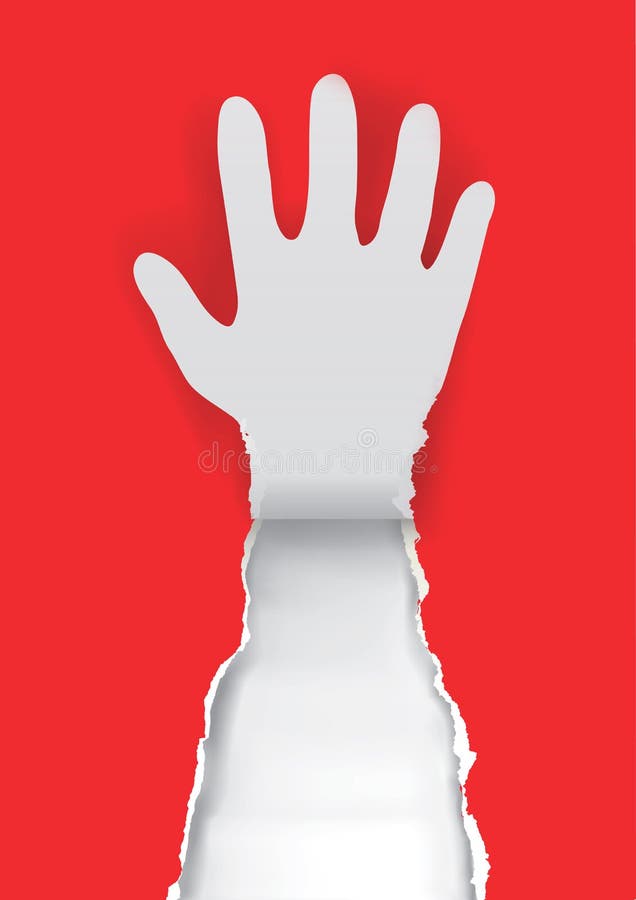 Hand Gesture Stop With Ripped Paper Stock Vector - Illustration of