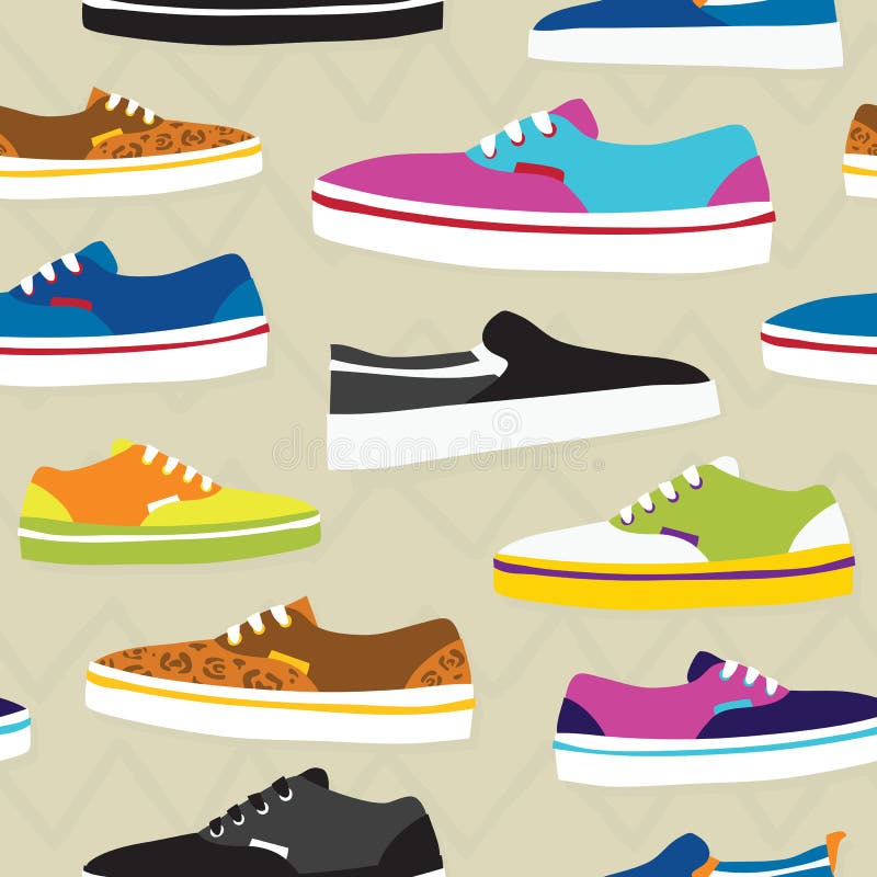 Hand drawn cartoon style sneaker shoes vector seamless pattern. Hand drawn cartoon style sneaker shoes vector seamless pattern