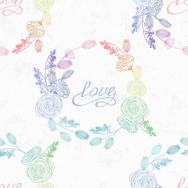Hand getrokken bloemen naadloos patroon in van de hologramstijl en regenboog kleuren De achtergrond van de valentijnskaartendag M stock illustratie Hand getrokken bloemen naadloos patroon in van de hologramstijl en regenboog kleuren De achtergrond van de valentijnskaartendag M stock illustratie