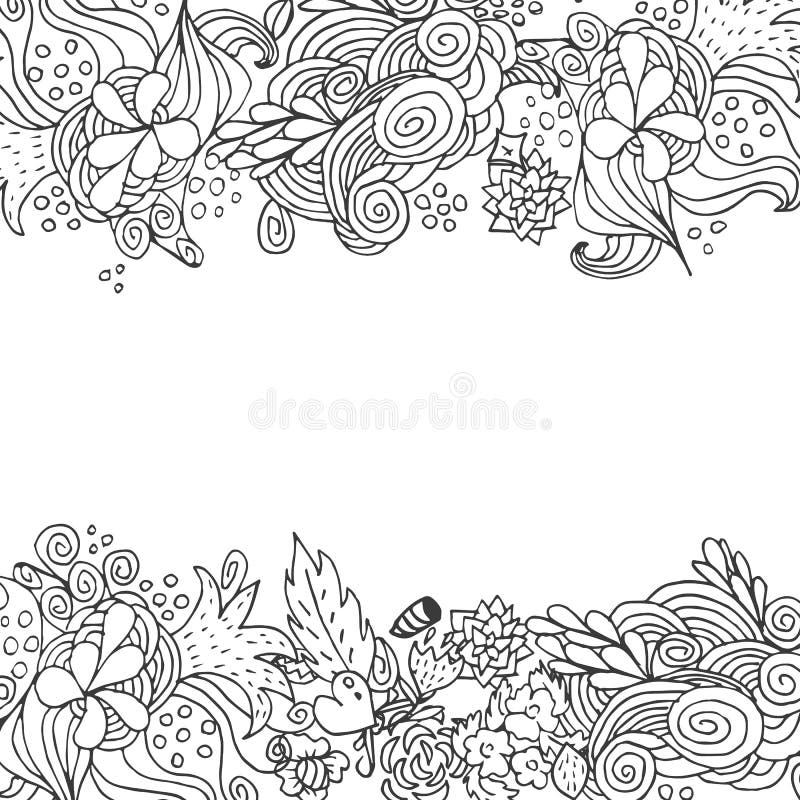 Hand getrokken bloemen vector de kaartontwerp van de krabbel hoogste en benedengrens royalty-vrije illustratie Hand getrokken bloemen vector de kaartontwerp van de krabbel hoogste en benedengrens royalty-vrije illustratie