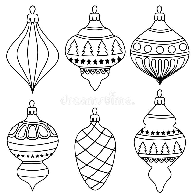 Hand drawn Outline Christmas balls collection for coloring . Items isolated on white background. For coloring book. Vector. Hand drawn Outline Christmas balls collection for coloring . Items isolated on white background. For coloring book. Vector