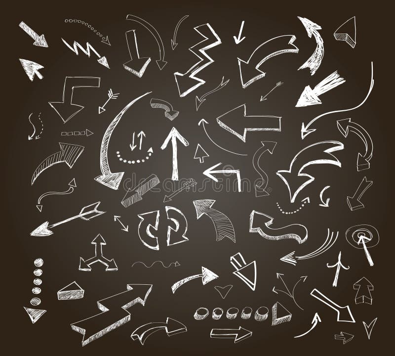 Hand getrokken die pijlenpictogrammen op een bord worden geplaatst stock illustratie Hand getrokken die pijlenpictogrammen op een bord worden geplaatst stock illustratie