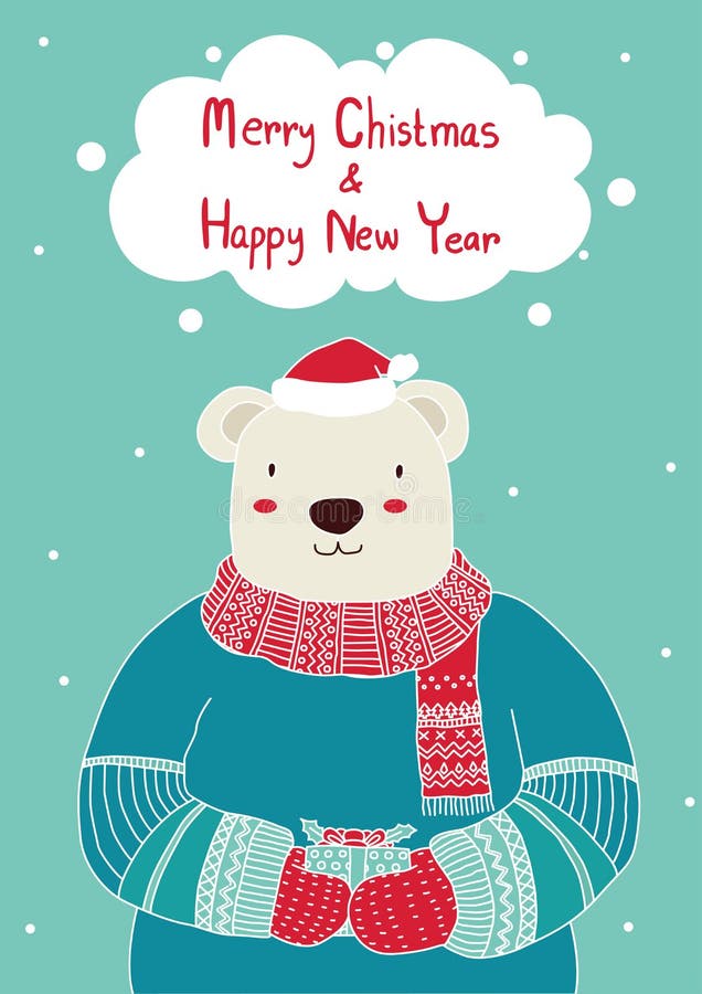 Hand getrokken draagt leuk het houden giftvakje voor Kerstkaartmalplaatjes Kerstmisaffiche, Vectorillustratie Malplaatje voor Gro royalty-vrije illustratie Hand getrokken draagt leuk het houden giftvakje voor Kerstkaartmalplaatjes Kerstmisaffiche, Vectorillustratie Malplaatje voor Gro royalty-vrije illustratie