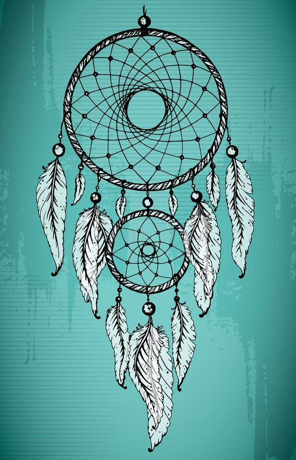 Hand drawn dream catcher with ornamental feathers on grunge green background. Sketch vector illustration for tattoos or t-shirt print. Hand drawn dream catcher with ornamental feathers on grunge green background. Sketch vector illustration for tattoos or t-shirt print.