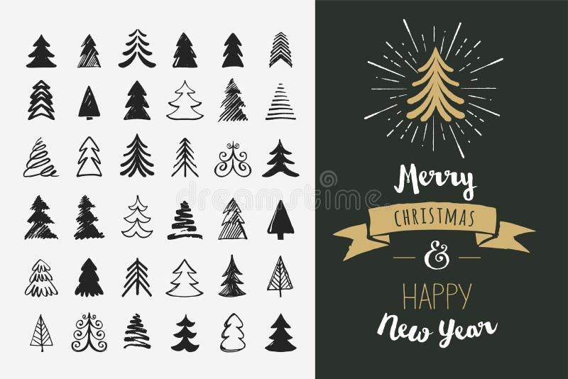 Hand getrokken Kerstboompictogrammen en elementen vector illustratie Hand getrokken Kerstboompictogrammen en elementen vector illustratie
