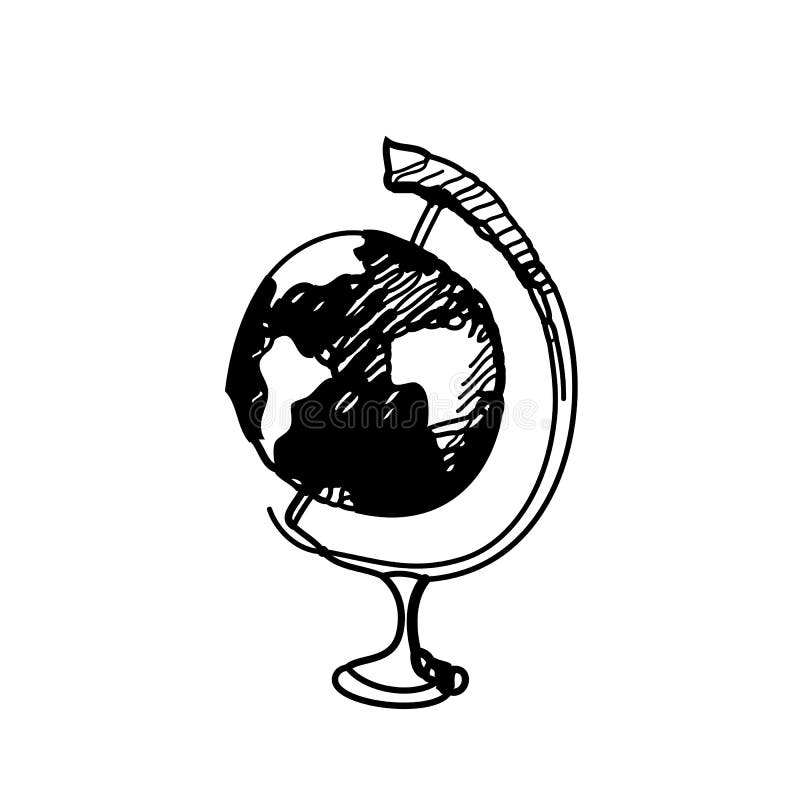 Hand getrokken krabbelbol Zwart overzicht, witte achtergrond Aardrijkskunde, school, onderwijs vector illustratie Hand getrokken krabbelbol Zwart overzicht, witte achtergrond Aardrijkskunde, school, onderwijs vector illustratie