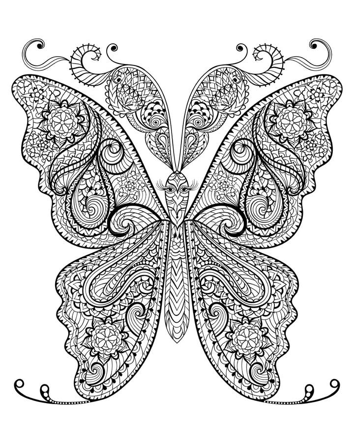 Hand getrokken magische vlinder voor volwassen antispannings Kleurende Pagina royalty-vrije illustratie Hand getrokken magische vlinder voor volwassen antispannings Kleurende Pagina royalty-vrije illustratie