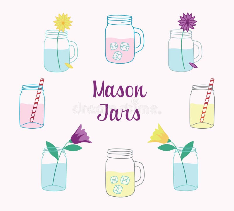 Hand Getrokken Mason Jars Set vector illustratie Hand Getrokken Mason Jars Set vector illustratie