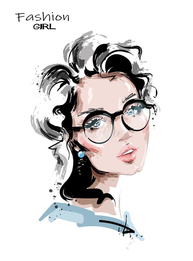 Hand getrokken mooie jonge vrouw met blondehaar Modieus meisje in oogglazen De maniervrouw kijkt schets vector illustratie Hand getrokken mooie jonge vrouw met blondehaar Modieus meisje in oogglazen De maniervrouw kijkt schets vector illustratie