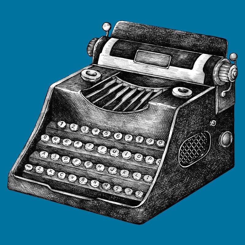 Hand getrokken retro schrijfmachinemachine stock illustratie