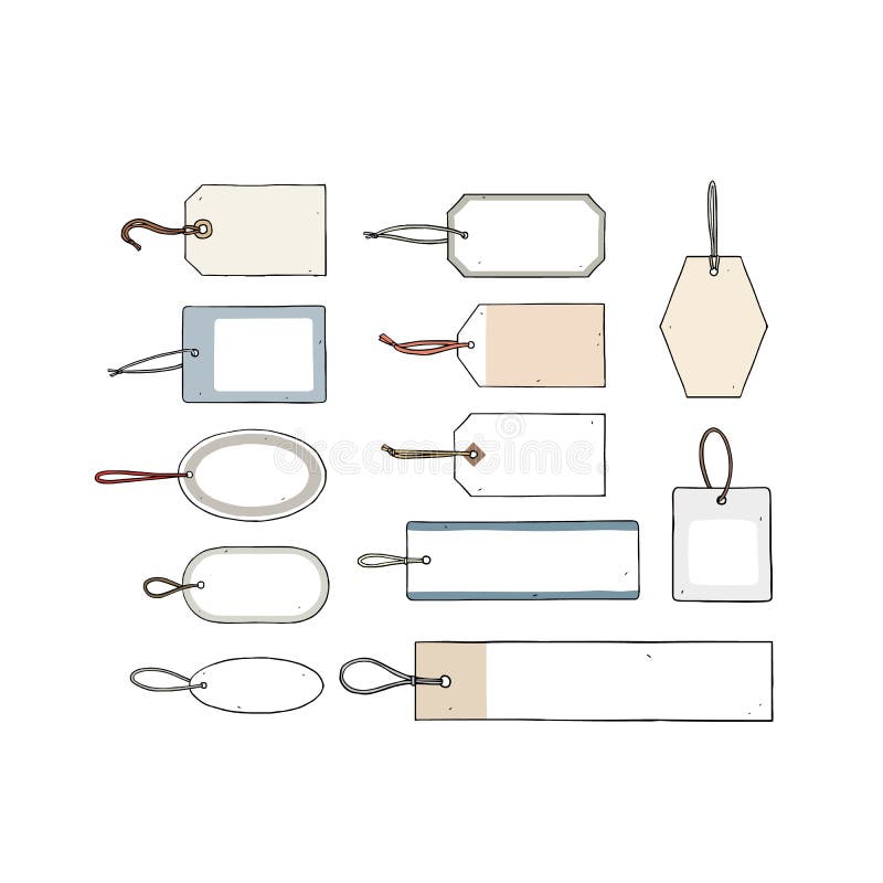 Hand getrokken vectorillustratie van Leeg document etiket op witte achtergrond Bagagemarkering Markeringsverkoop met Koorden Hang vector illustratie Hand getrokken vectorillustratie van Leeg document etiket op witte achtergrond Bagagemarkering Markeringsverkoop met Koorden Hang vector illustratie