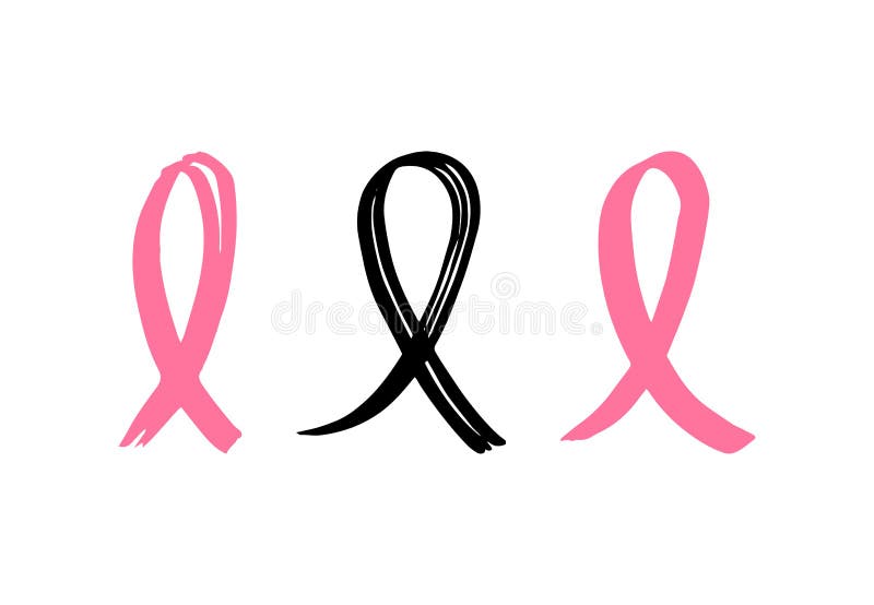 Hand getrokken zwarte en roze lintreeks Symbool van de bestrijding van borstkanker royalty-vrije illustratie Hand getrokken zwarte en roze lintreeks Symbool van de bestrijding van borstkanker royalty-vrije illustratie