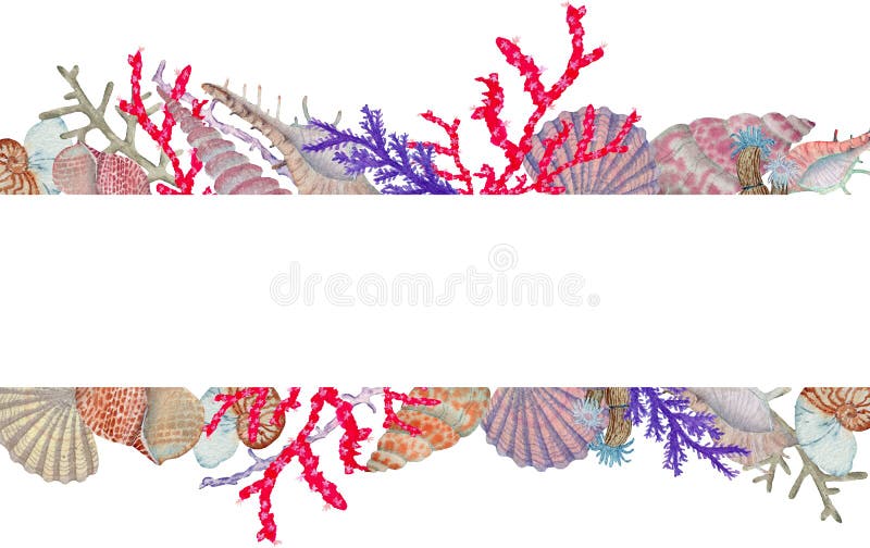 Hand gezeichnet in Aquarellseeweltnatürliches Element Korallenriff-Rahmengrenze auf weißem Hintergrund stock abbildung Hand gezeichnet in Aquarellseeweltnatürliches Element Korallenriff-Rahmengrenze auf weißem Hintergrund stock abbildung