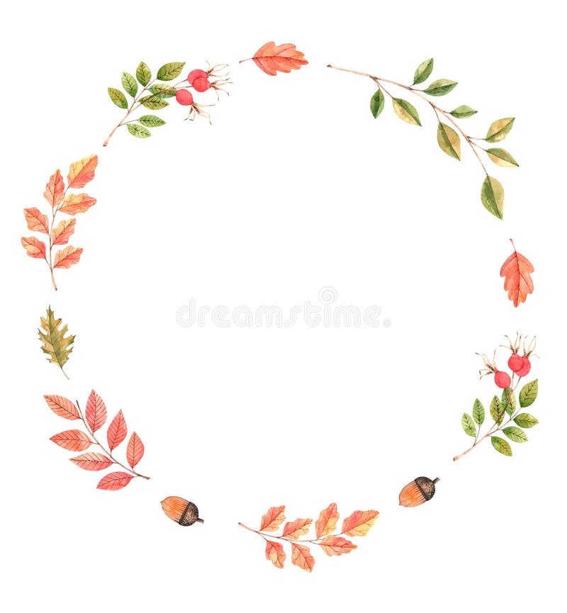 Hand gezeichnete Aquarellillustration Kranz mit Fallblättern, aco lizenzfreie abbildung Hand gezeichnete Aquarellillustration Kranz mit Fallblättern, aco lizenzfreie abbildung