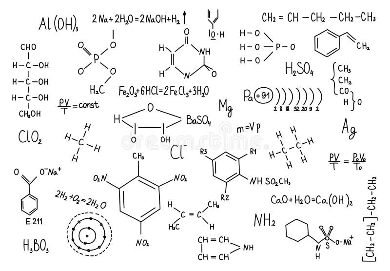 Hand Gezeichnete Chemieformeln Wissenschafts Wissensbildung Vektor