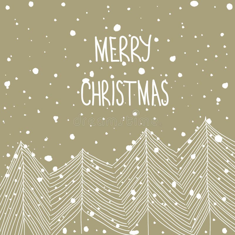 Hand gezeichnete Gekritzel-weiße Tannenbäume in Forest Snowfall Merry Christmas Hand-Beschriftung Beige Kraftpapier-Hintergrund A vektor abbildung Hand gezeichnete Gekritzel-weiße Tannenbäume in Forest Snowfall Merry Christmas Hand-Beschriftung Beige Kraftpapier-Hintergrund A vektor abbildung