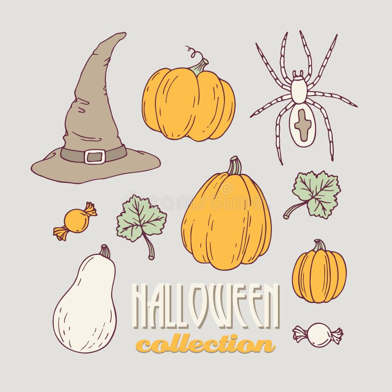 Hand gezeichnete Halloween-Clipartsammlung vektor abbildung Hand gezeichnete Halloween-Clipartsammlung vektor abbildung