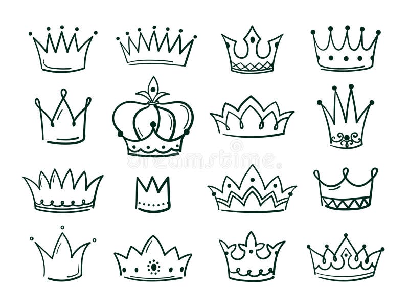 Hand gezeichnete Krone Skizze krönt einfache elegante schwarze krönende majestätische Tiara der Weinlesekranzikonen der Königinkr lizenzfreie abbildung