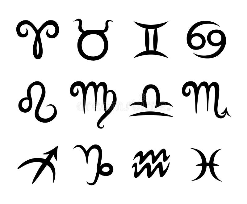 Hand gezeichnete Sternzeichen eingestellt Astrologische Tierkreissymbolikonen lizenzfreie abbildung Hand gezeichnete Sternzeichen eingestellt Astrologische Tierkreissymbolikonen lizenzfreie abbildung
