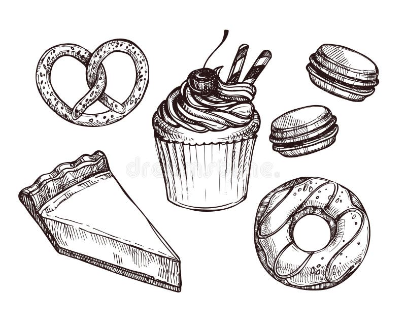 Hand gezeichnete Vektorillustration - stellen Sie mit Bonbon und Nachtisch ein