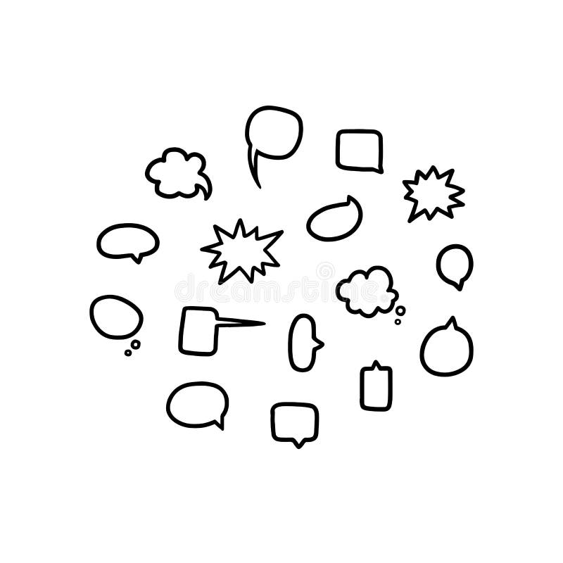 Hand gezeichnete Vektorillustration von leeren leeren Spracheblasen stellte in Schwarzweiss ein Gespräch, Chatballon stock abbildung Hand gezeichnete Vektorillustration von leeren leeren Spracheblasen stellte in Schwarzweiss ein Gespräch, Chatballon stock abbildung