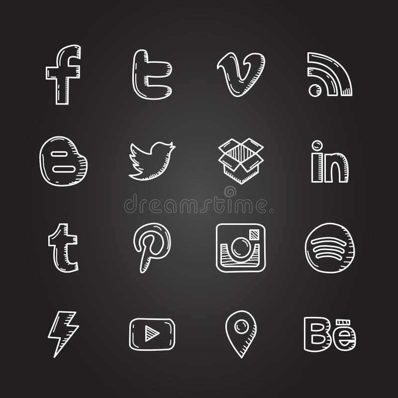 Hand gezeichneter Vektorillustrationssatz Social Media unterzeichnen Ikone und Symbol stock abbildung