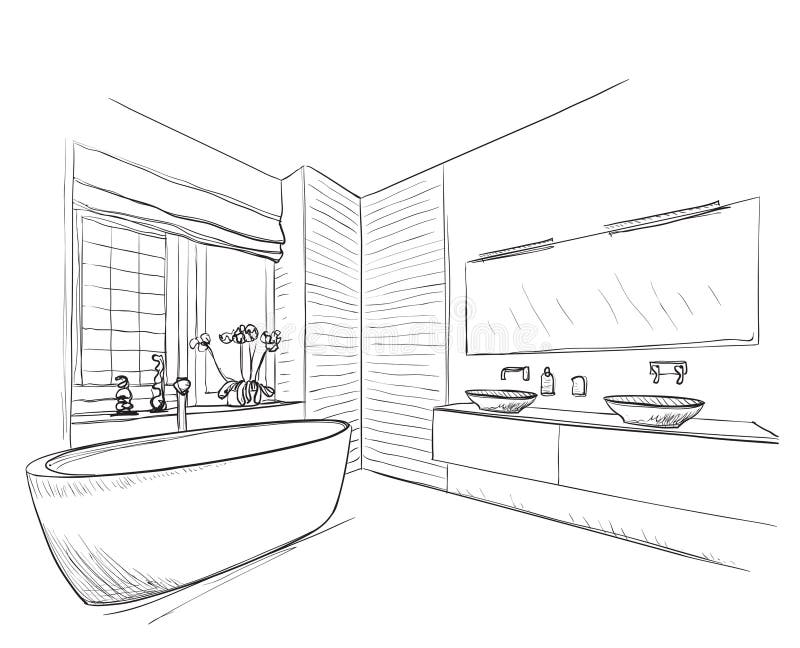 Hand Gezeichnetes Badezimmer Vektor Abbildung - Illustration von