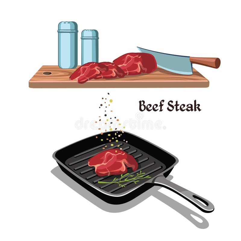 Hand gezeichnetes Rindfleisch-Steak, das Konzept kocht stock abbildung