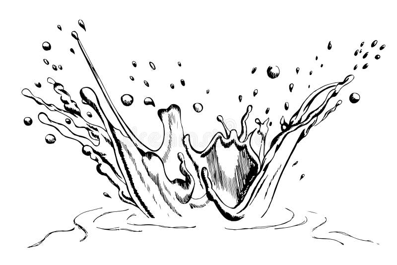 Hand gezeichnetes Wasser-/Milchspritzen mit Kräuselung auf weißem backg stock abbildung