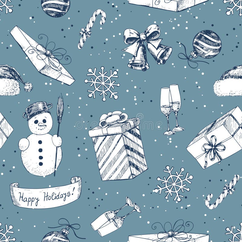 Hand Gezeichnetes Weihnachtsmuster Vektor Abbildung - Illustration von