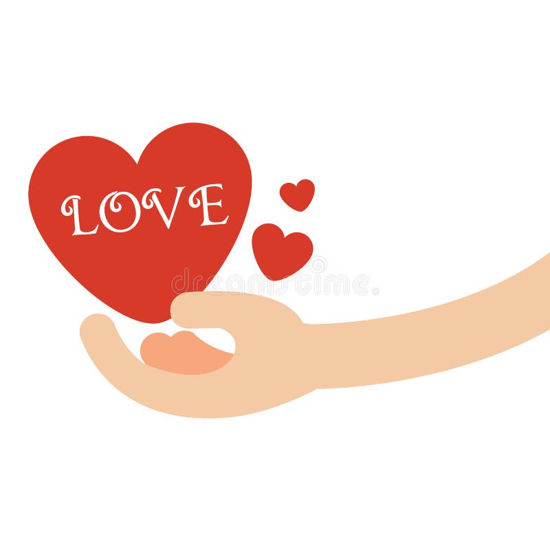 Hand giving hearts with love text.