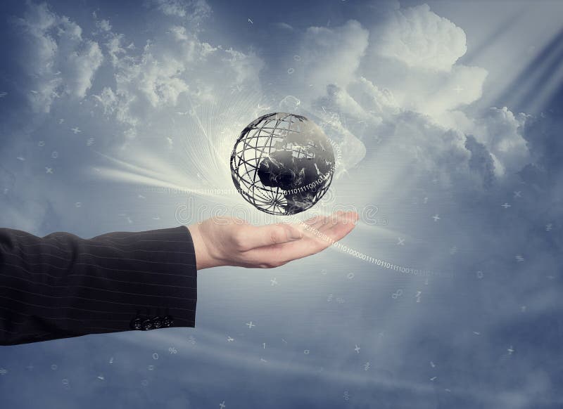 Hand with globe and clouds royalty free stock image Hand with globe and clouds royalty free stock image