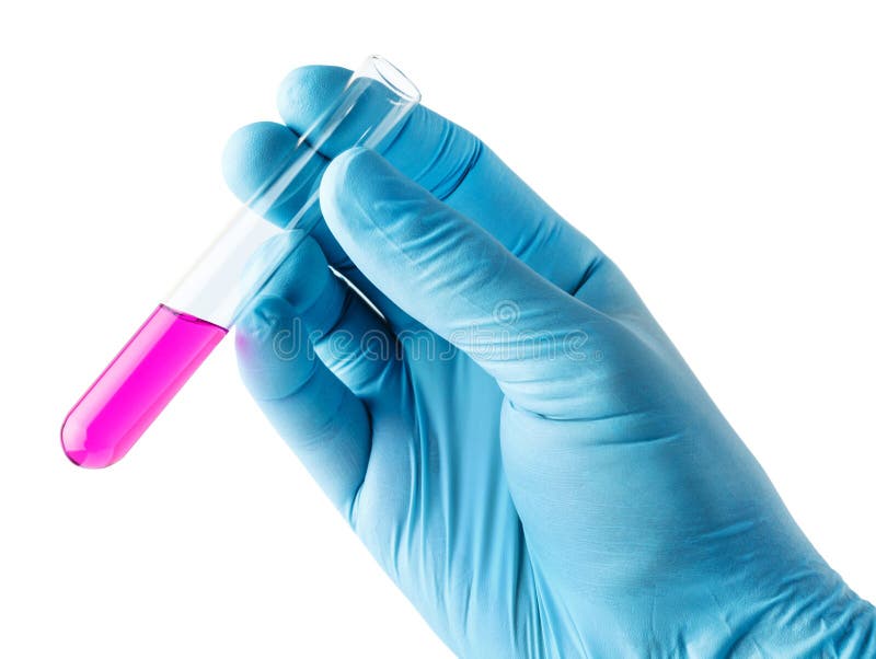 Hand in a glove, holding test tube stock photo Hand in a glove, holding test tube stock photo