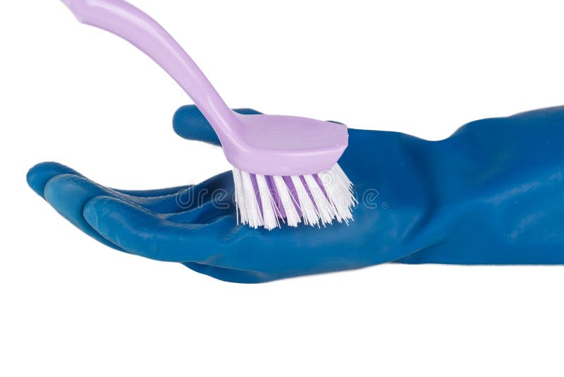 Hand with Glove Using Brush for Cleaning Stock Image Image of